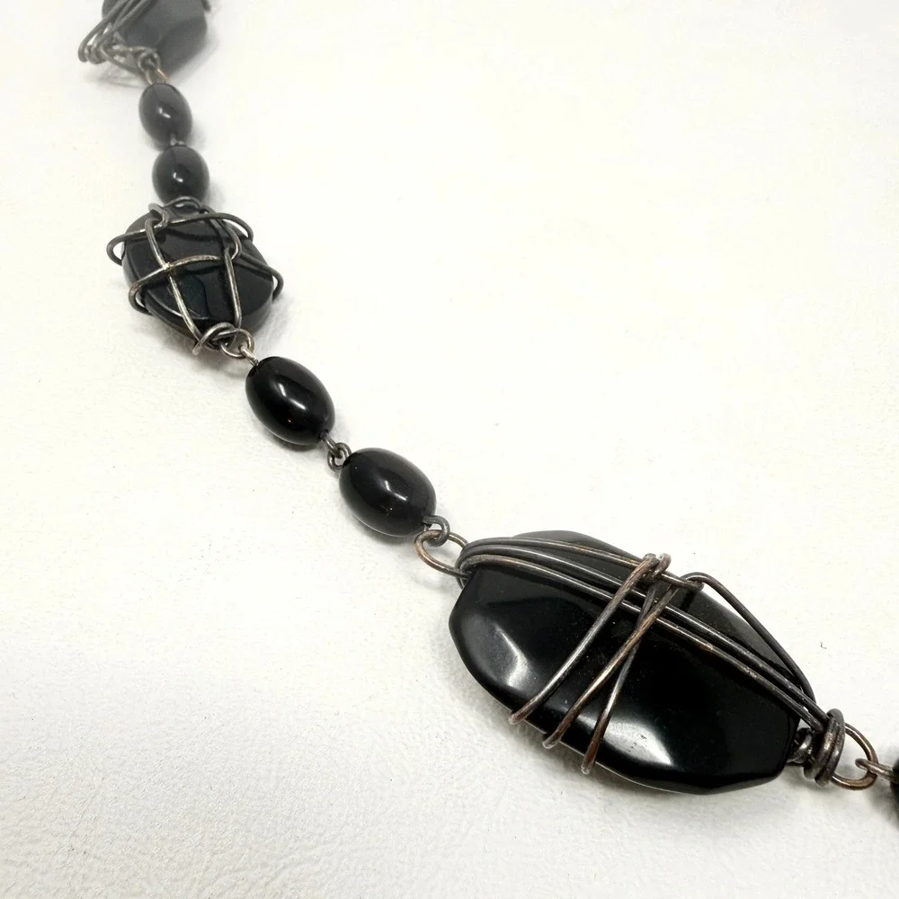Bead‎ Chain Belt Black Wire Wrapped Stone M/L Artsy Eclectic Hipster Hippie Goth